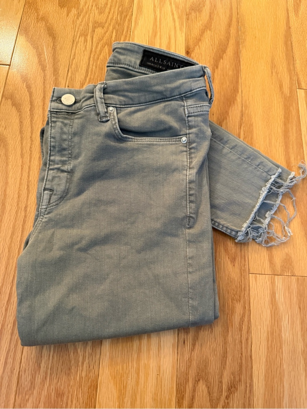 All Saints Women's Grey Crop Frayed Hem Jeans size 28